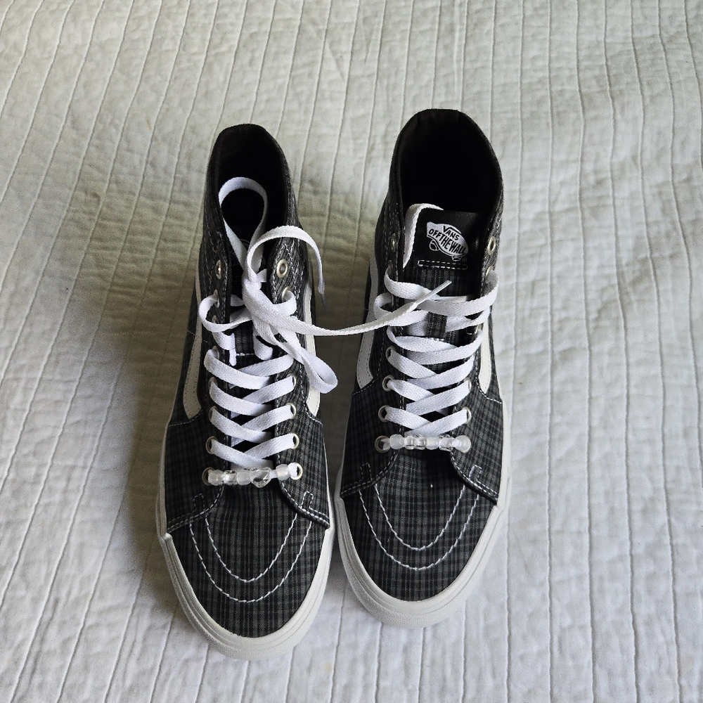Vans Sk8 Hi Tappered Women Size 9 UV Beads Black Plaid Canvas 012026 - Picture 4 of 9